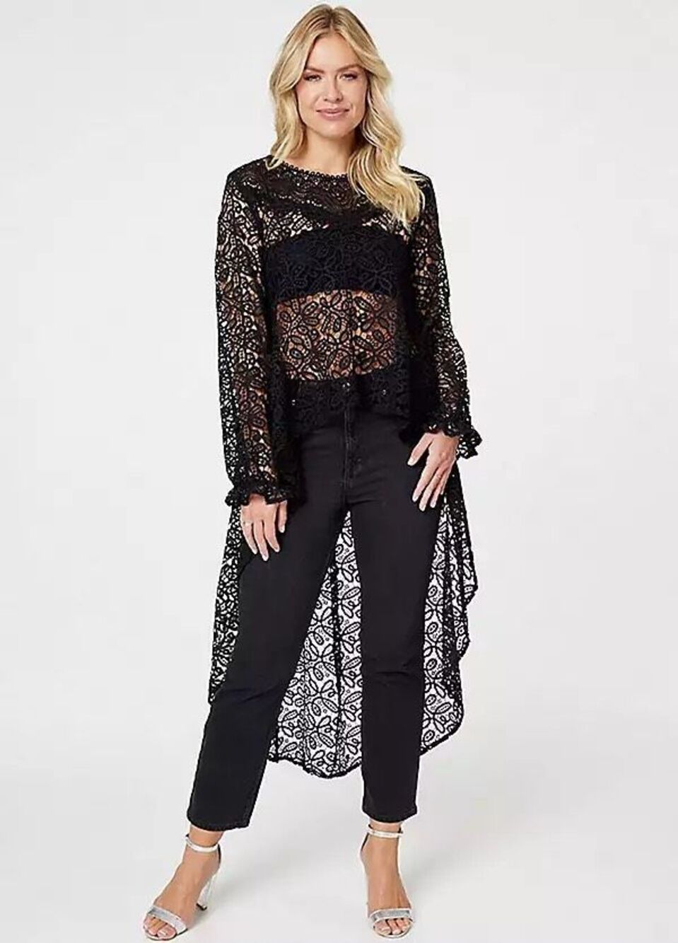 Pyramid Collection Black Lace High Low Tunic Romantic Goth Whimsigoth XL NEW